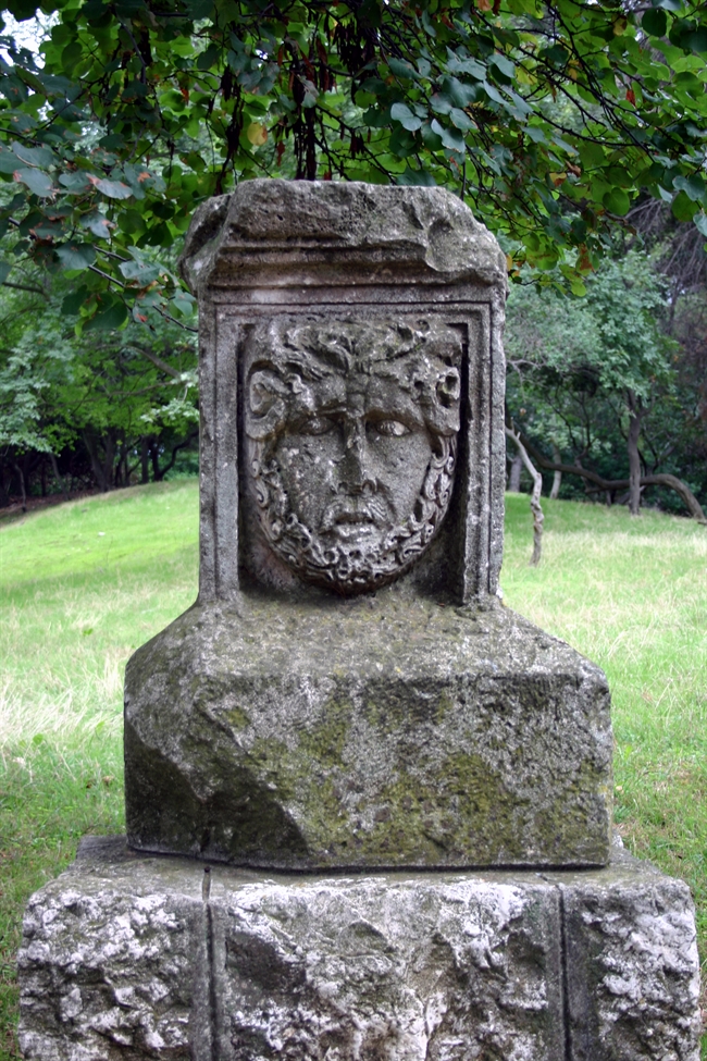 Monolith stone block with protome of the head of Jupiter-Ammon